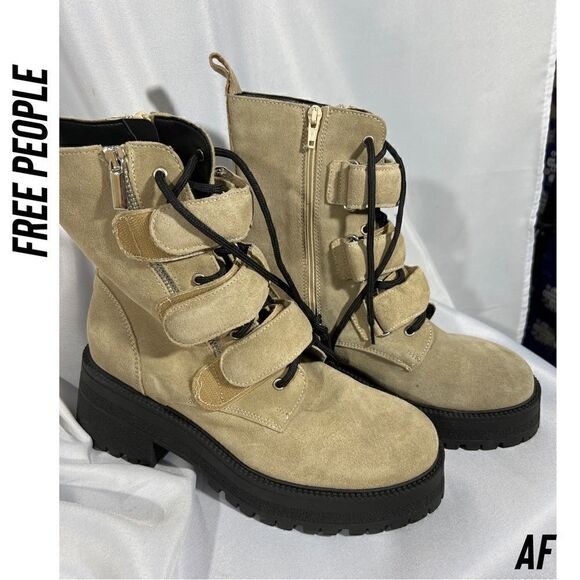 FREE PEOPLE EMMET STRAP ON BOOTS LATTE SUEDE NEW SIZE 40 - Picture 4 of 6